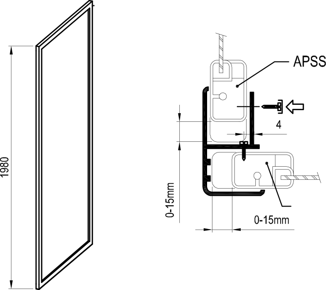 Shower fixed wall APSS-90 alb+glass Strip