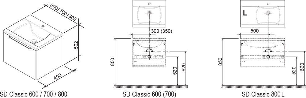 SD 800-R Classic II skrinka pod umývadlo latte/biela