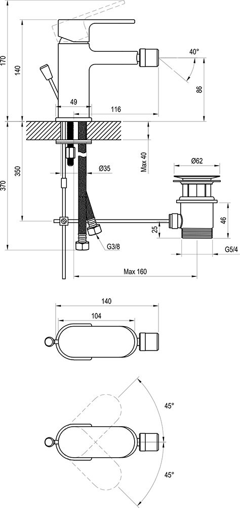 Grifo para bidé Chrome