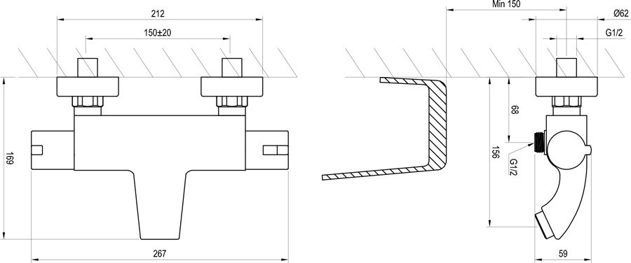 Grifo termostático para bañera, de pared TE 082.00/150