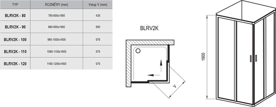 Blix BLRV2K+BLRV2K sarokbelépős zuhanykabin