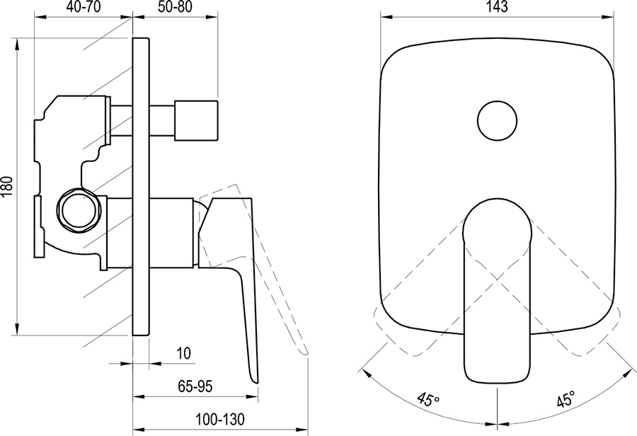 Mezclador empotrable para baño/ducha con inversor, para R-box