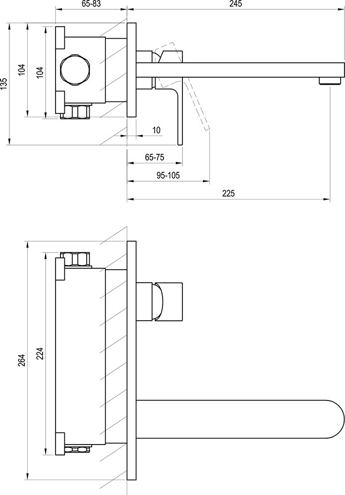 Mezclador empotrable para lavabo Chrome