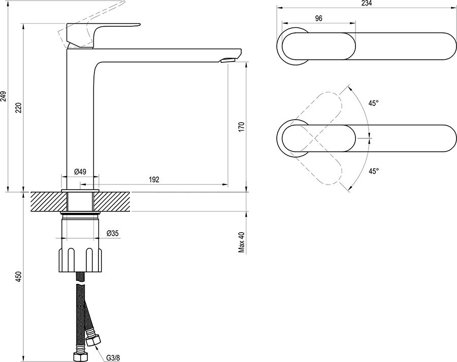 Grifos de caño alto para lavabo Eleganta EL 014.00