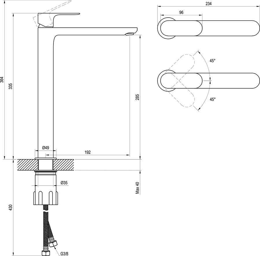 Grifos de caño alto para lavabo Eleganta sin desagüe EL 015.00