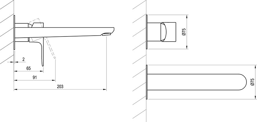 EL 019.00 Eleganta falba süllyesztett mosdócsaptelep, R-box-hoz alkalmas