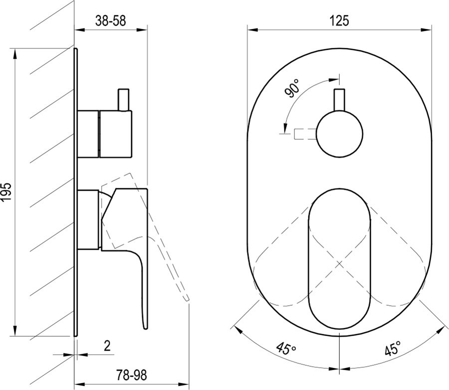 Podomietková batéria Eleganta EL 065.00, s prepínačom, pre R-box