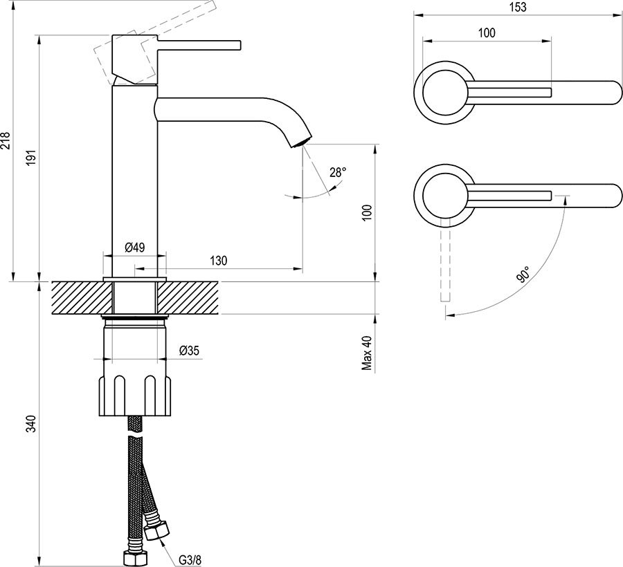 Grifo de caño alto para lavabo Espirit BeCool ES 012.01