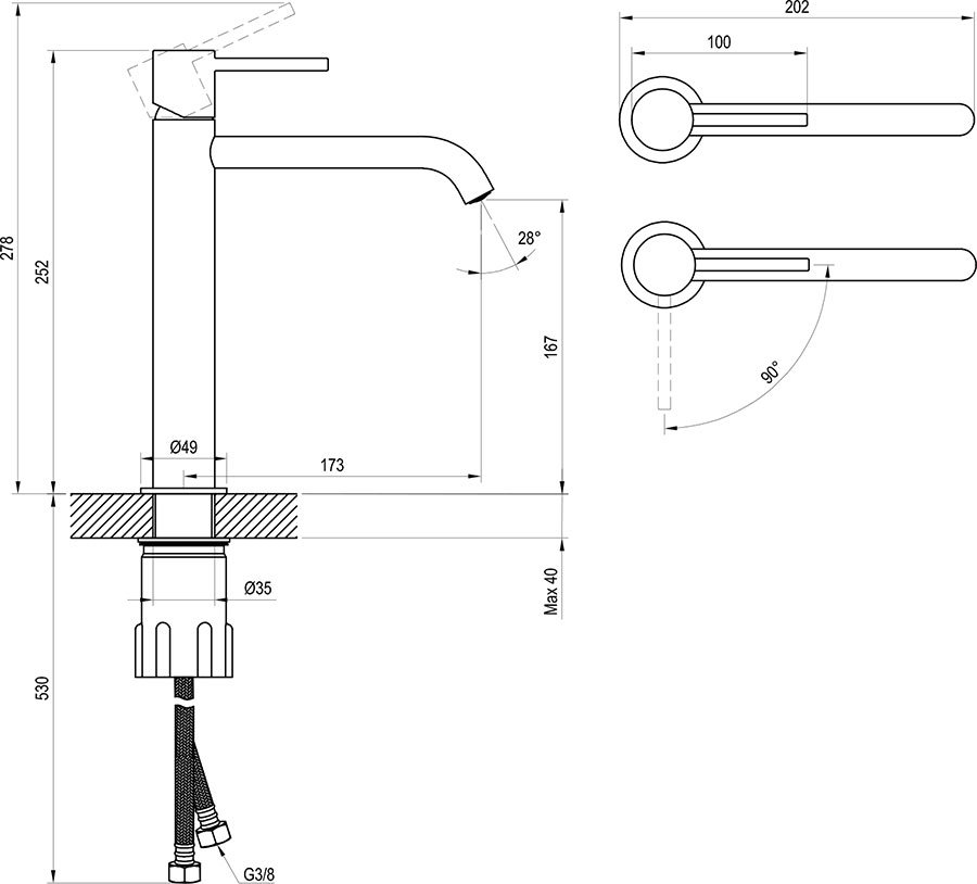 Grifo de caño alto para lavabo Espirit BeCool ES 014.01