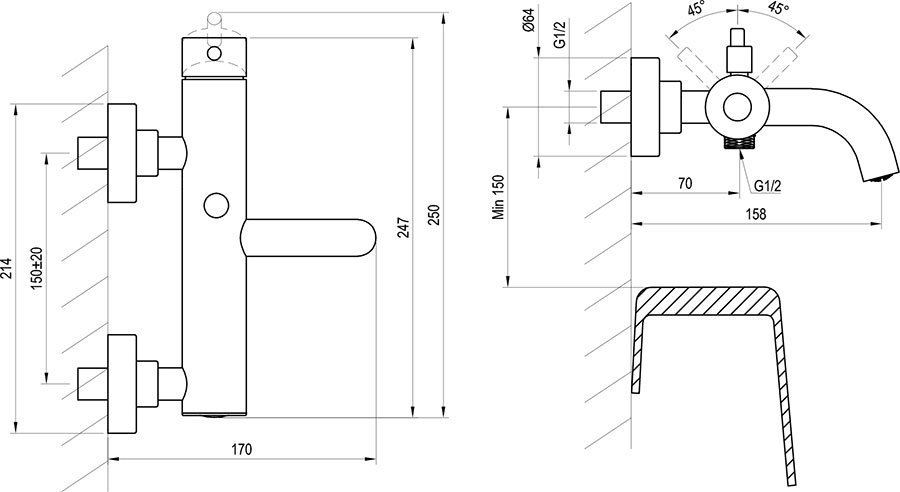 Espirit ES 022.00 Monomando mural para bañera