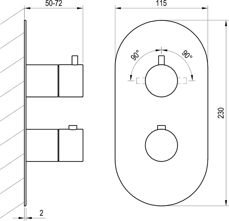 Grifo termostático empotrado Espirit  ES 063.00, con interruptor, para R-box