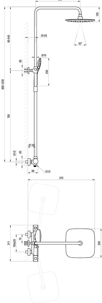 Flat Free állózuhany termosztátos csapteleppel és zuhanyelemekkel