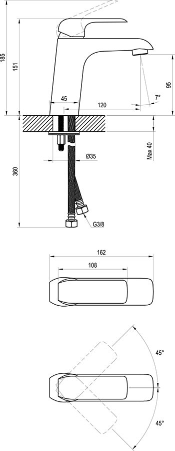 Flat álló mosdócsaptelep leeresztő nélkül, 151 mm