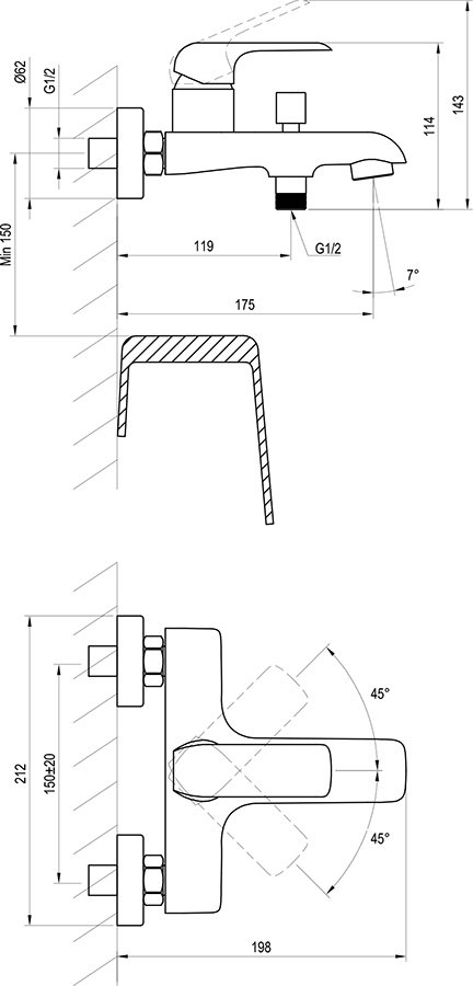 Flat kádcsaptelep, lefolyó nélkül