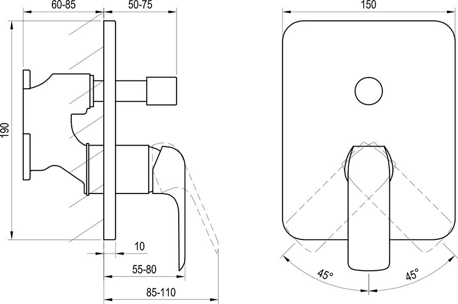 Podomietková batéria Flat s prepínačom