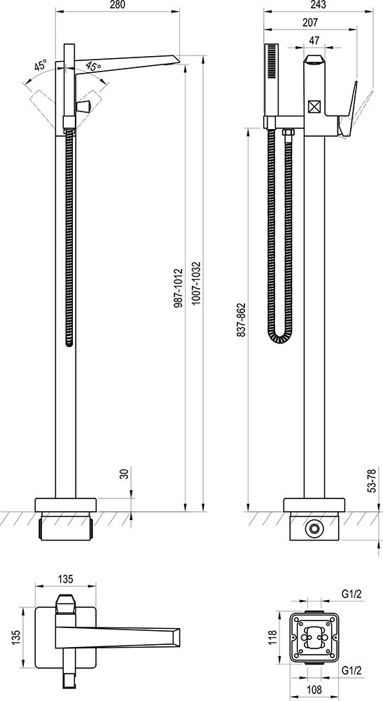 Grifo exento para bañera