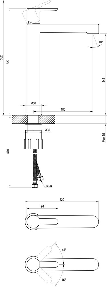 Grifo de lavabo Puri 320 mm