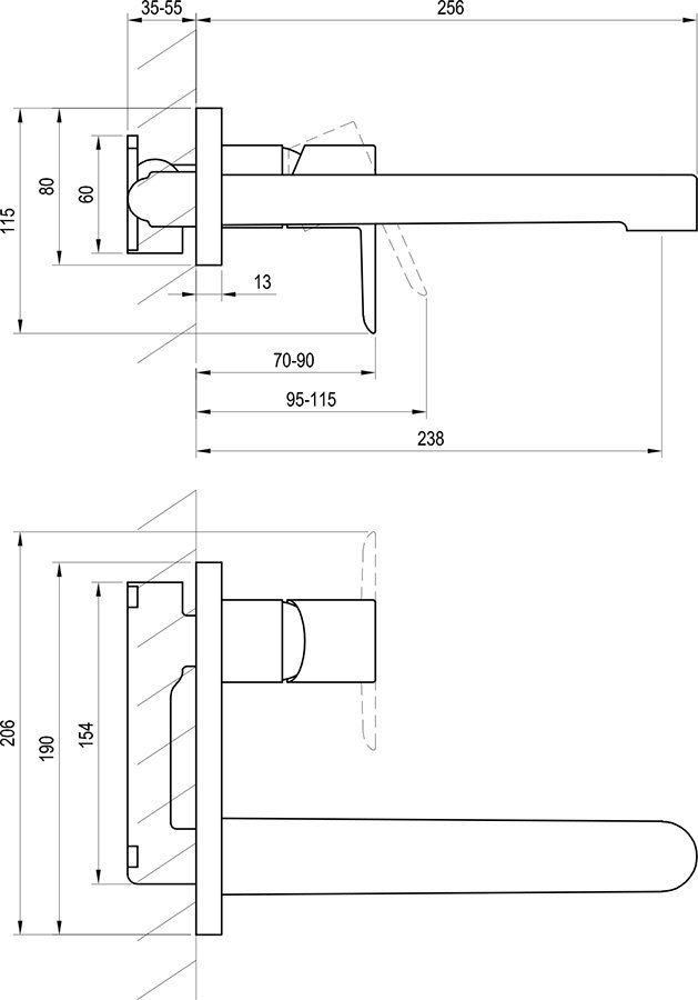 Mezclador empotrable para lavabo Puri