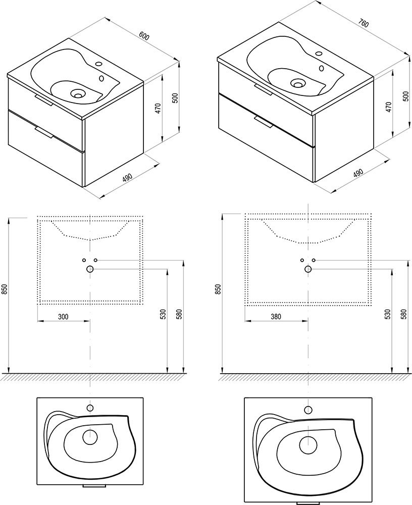 Armario para debajo del lavabo SD Rosa II con tiradores