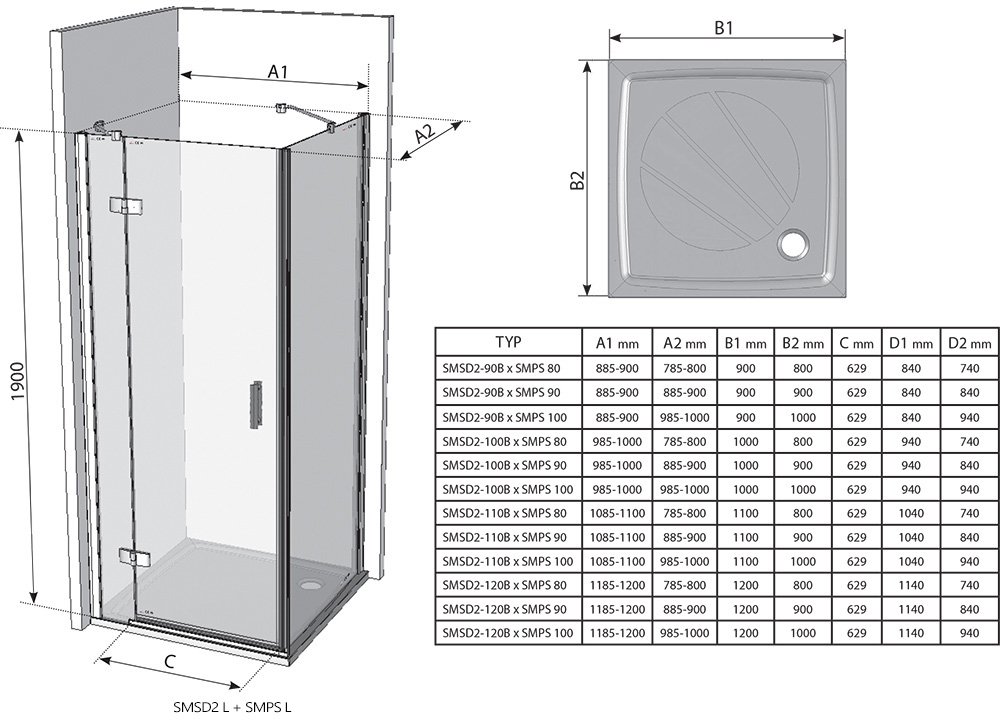 Mampara de ducha SmartLine SMSD2 + SMPS