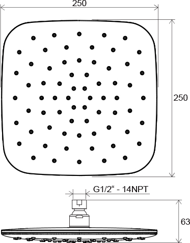 Hlavová sprcha ABS štvorcová – 250 mm