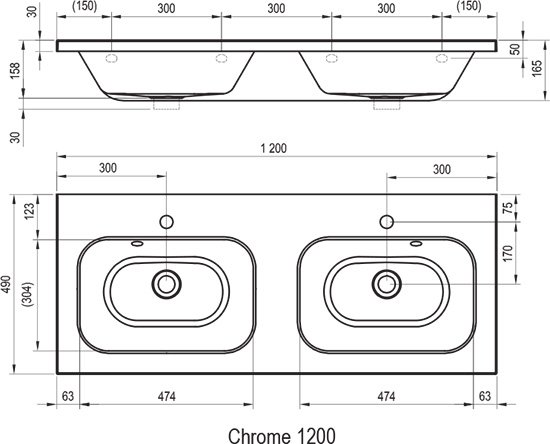 Lavabo doble Chrome 1200