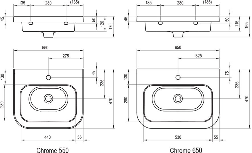 Lavabo de cerámica Chrome 650