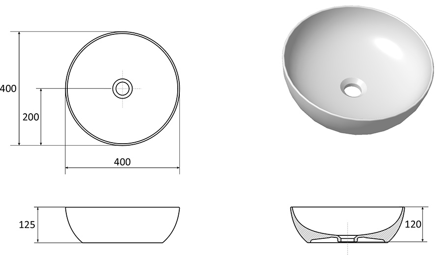 Lavabo de cerámica UNI 400 B SLIM