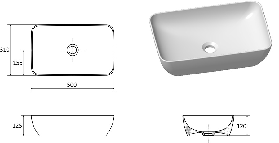 Lavabo de cerámica UNI 500 R SLIM