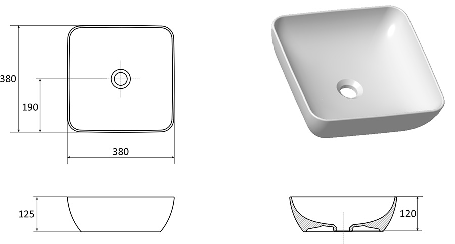 Keramické umývadlo UNI 380 S SLIM