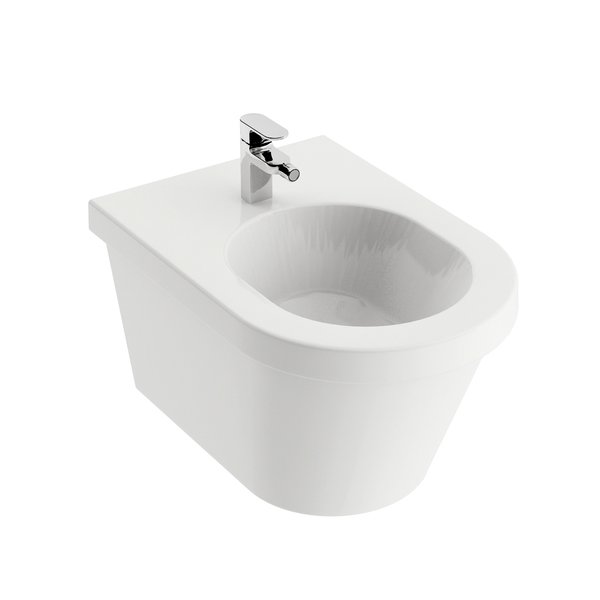 Bidet Chrome závěsný biely + Bidetová stojacia batéria Chrome s odtokovou armatúrou